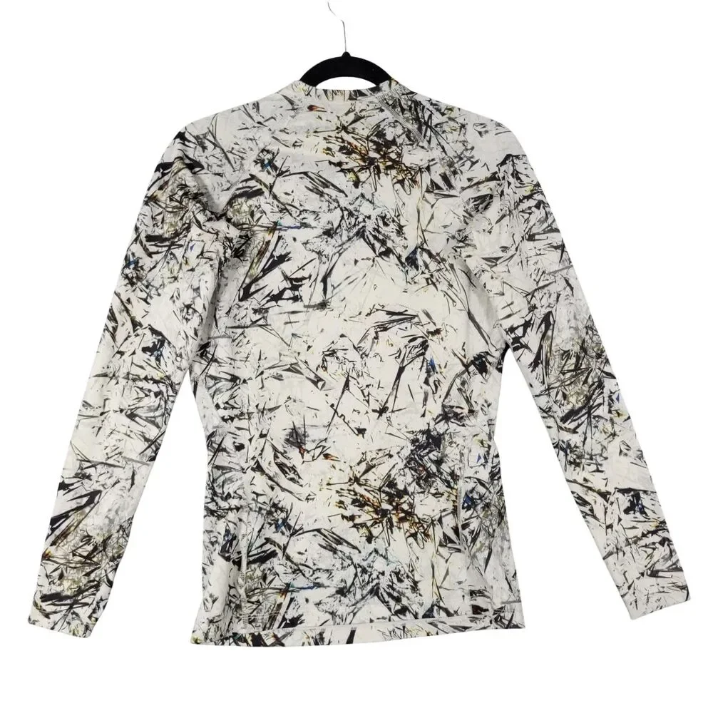 NIKE PRO COMBAT White Abstract Winter Camo Fitted Dri Fit Top SIZE MEDIUM